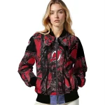 customized new jersey devils antlers motif red black bomber jacket best selling