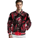 customized new jersey devils antlers motif red black varsity jacket best selling