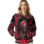 customized new jersey devils antlers motif red black varsity jacket best selling