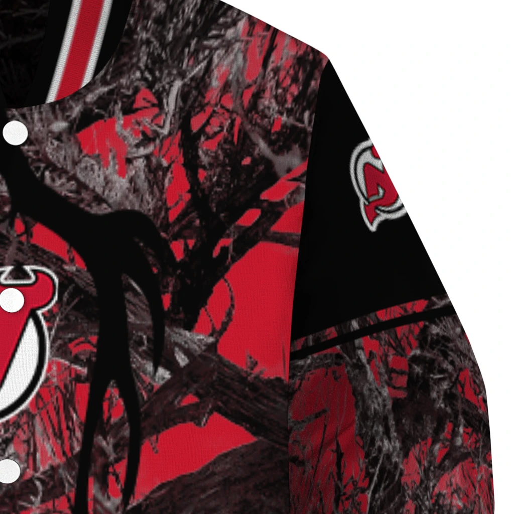 customized new jersey devils antlers motif red black varsity jacket premium grade customized new jersey devils antlers motif red black varsity jacket premium grade