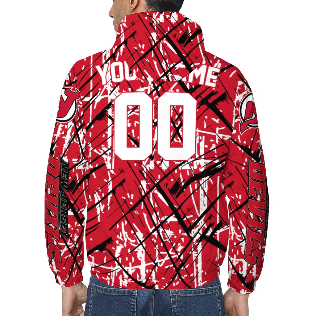 customized new jersey devils brushstroke pattern red windbreaker jacket trendy customized new jersey devils brushstroke pattern red windbreaker jacket trendy