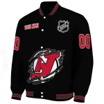 customized new jersey devils claw cut black varsity jacket best selling