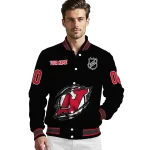 customized new jersey devils claw cut black varsity jacket best selling