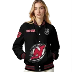 customized new jersey devils claw cut black varsity jacket best selling