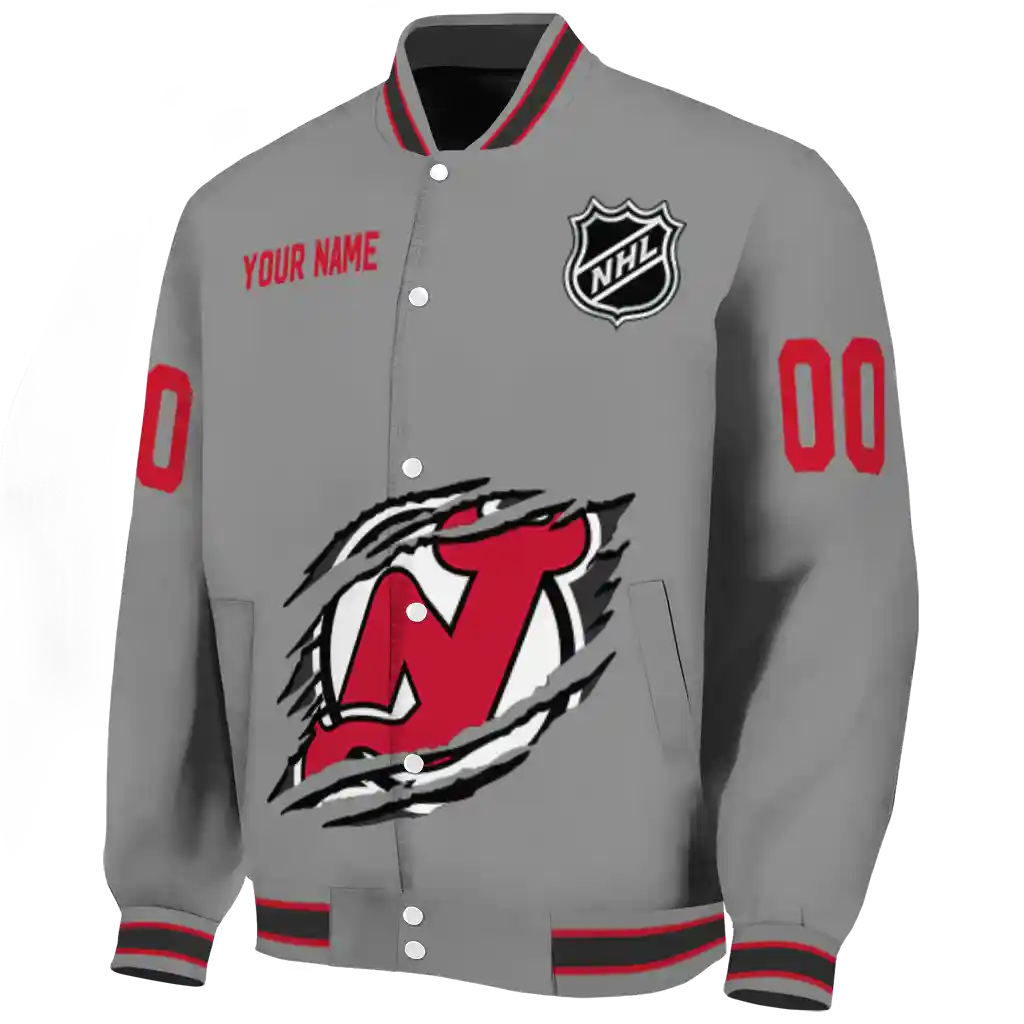 customized new jersey devils claw streak grey varsity jacket best selling customized new jersey devils claw streak grey varsity jacket best selling