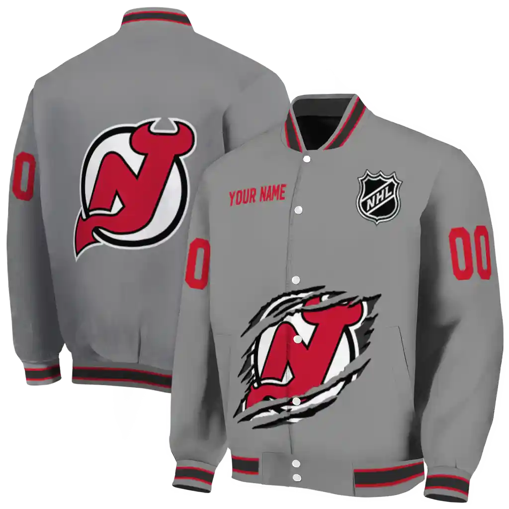 customized new jersey devils claw streak grey varsity jacket fashion forward customized new jersey devils claw streak grey varsity jacket fashion forward