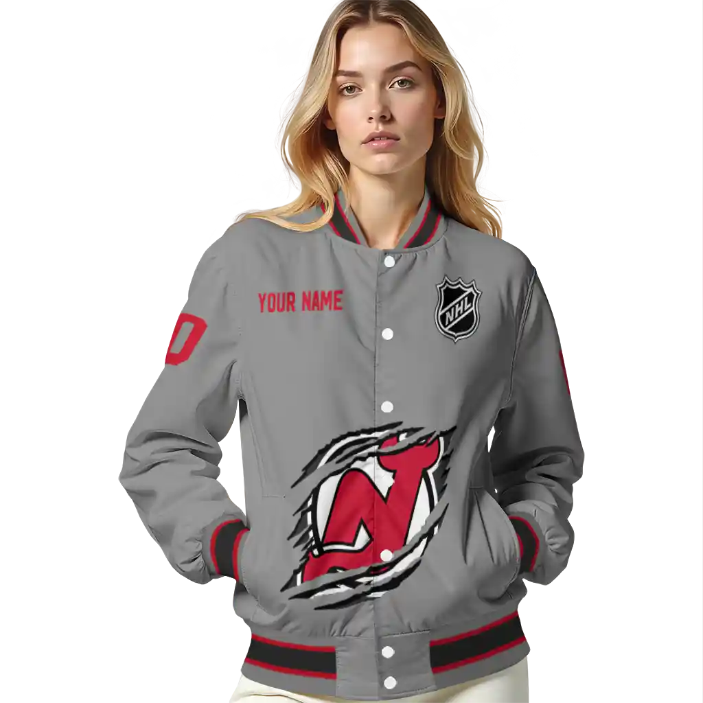 customized new jersey devils claw streak grey varsity jacket latest model customized new jersey devils claw streak grey varsity jacket latest model