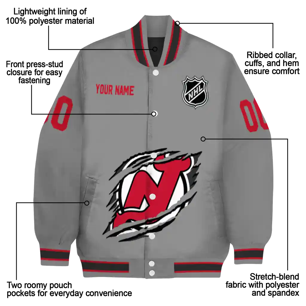 customized new jersey devils claw streak grey varsity jacket new arrival customized new jersey devils claw streak grey varsity jacket new arrival