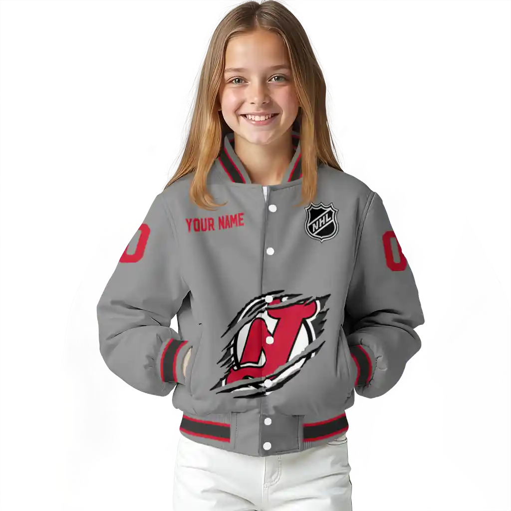 customized new jersey devils claw streak grey varsity jacket top rated customized new jersey devils claw streak grey varsity jacket top rated