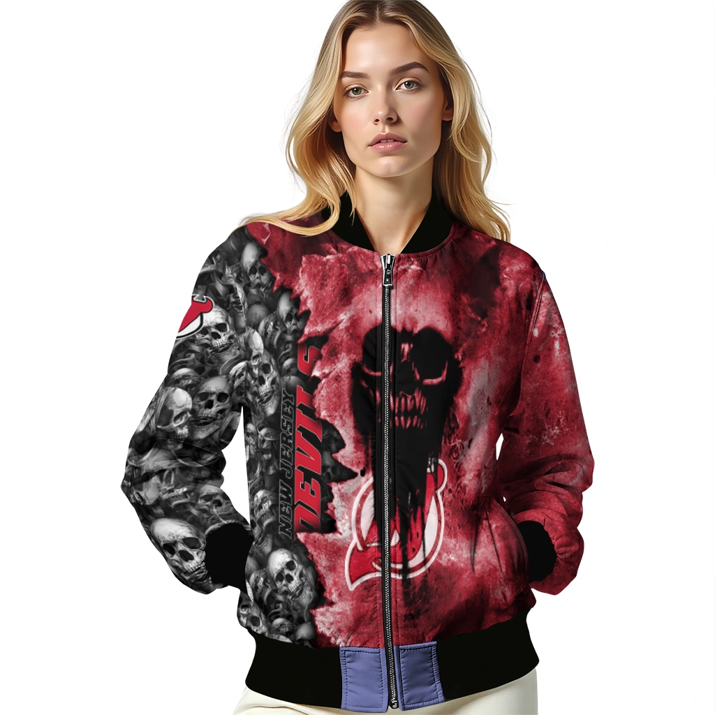 customized new jersey devils skull cluster red bomber jacket latest model customized new jersey devils skull cluster red bomber jacket latest model