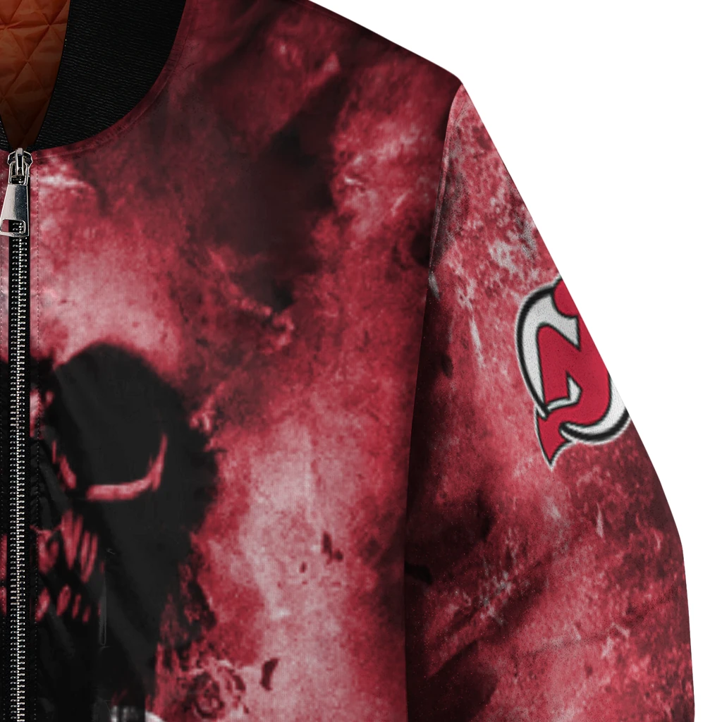 customized new jersey devils skull cluster red bomber jacket premium grade customized new jersey devils skull cluster red bomber jacket premium grade