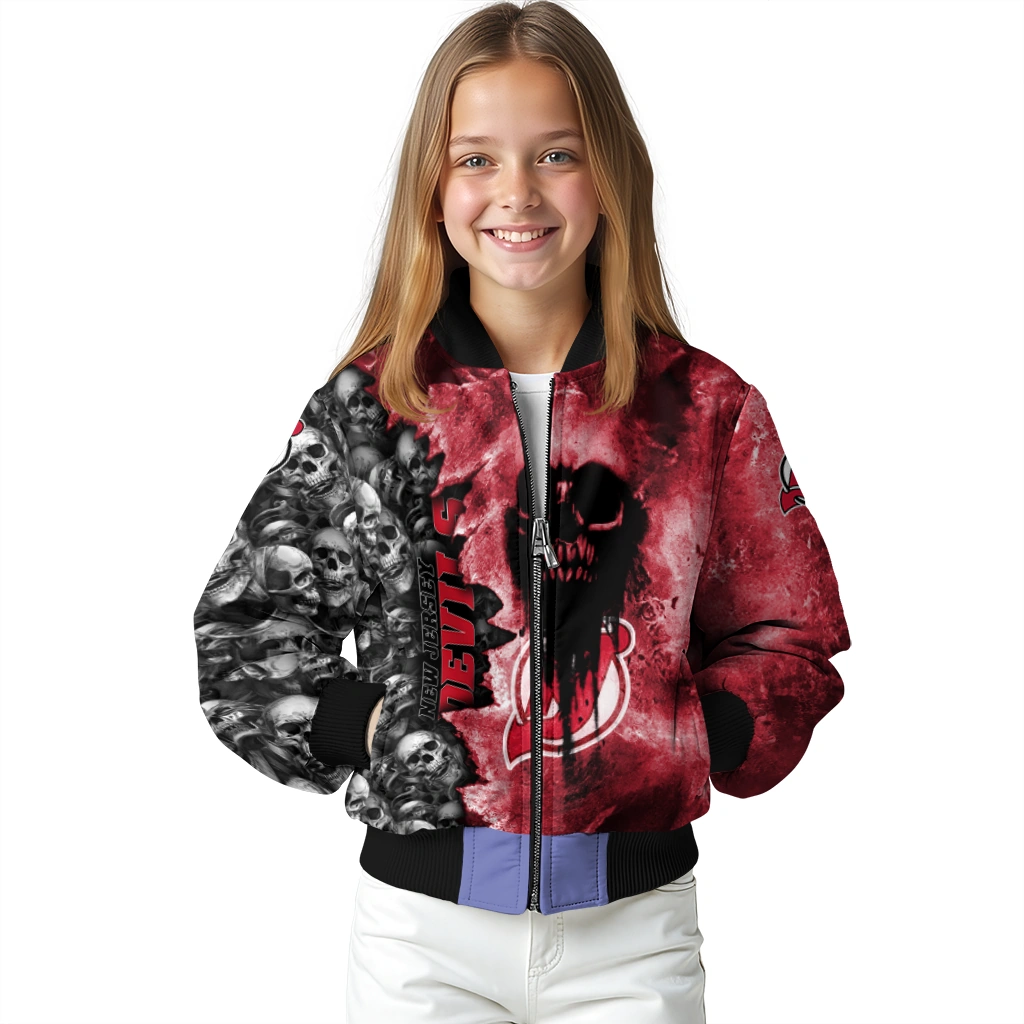 customized new jersey devils skull cluster red bomber jacket top rated customized new jersey devils skull cluster red bomber jacket top rated
