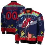 customized new jersey devils spongebob playtime red blue bomber jacket best selling