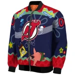 customized new jersey devils spongebob playtime red blue bomber jacket best selling