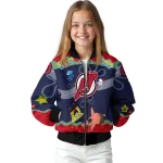 customized new jersey devils spongebob playtime red blue bomber jacket best selling