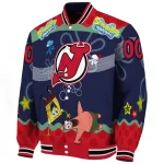 customized new jersey devils spongebob playtime red blue varsity jacket best selling
