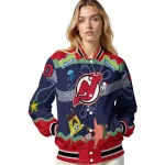 customized new jersey devils spongebob playtime red blue varsity jacket best selling