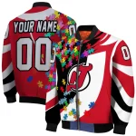 customized new jersey devils stars and stripes slashes red bomber jacket best selling