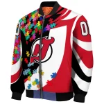 customized new jersey devils stars and stripes slashes red bomber jacket best selling