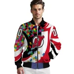 customized new jersey devils stars and stripes slashes red bomber jacket best selling