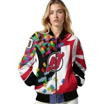 customized new jersey devils stars and stripes slashes red bomber jacket best selling