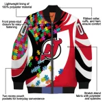 customized new jersey devils stars and stripes slashes red bomber jacket best selling