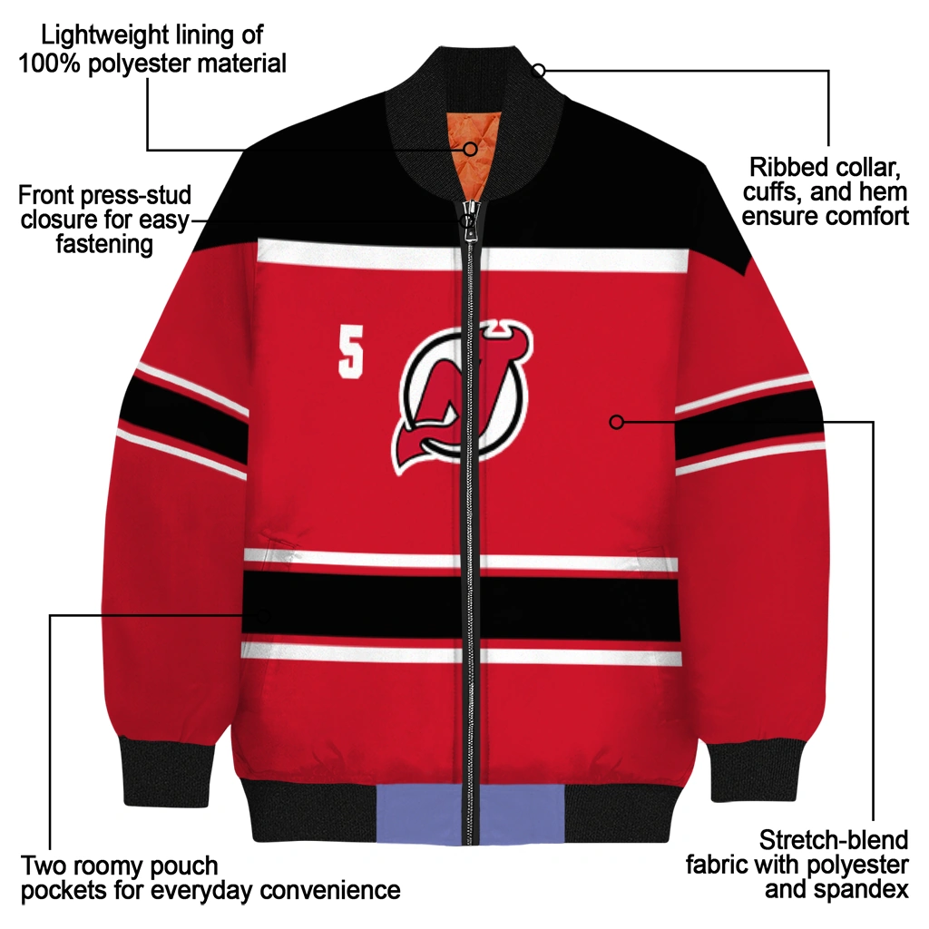customized new jersey devils stripe statement red black bomber jacket new arrival customized new jersey devils stripe statement red black bomber jacket new arrival
