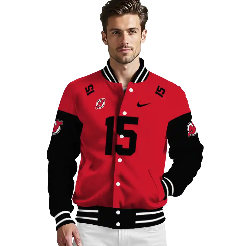 customized new jersey devils team patch red varsity jacket high quality customized new jersey devils team patch red varsity jacket high quality