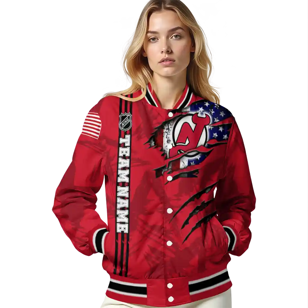 customized new jersey devils usa flag rips red varsity jacket latest model customized new jersey devils usa flag rips red varsity jacket latest model