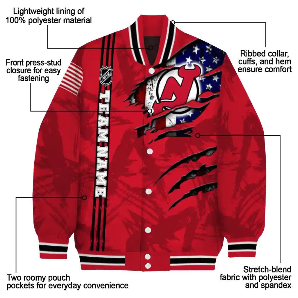 customized new jersey devils usa flag rips red varsity jacket new arrival customized new jersey devils usa flag rips red varsity jacket new arrival
