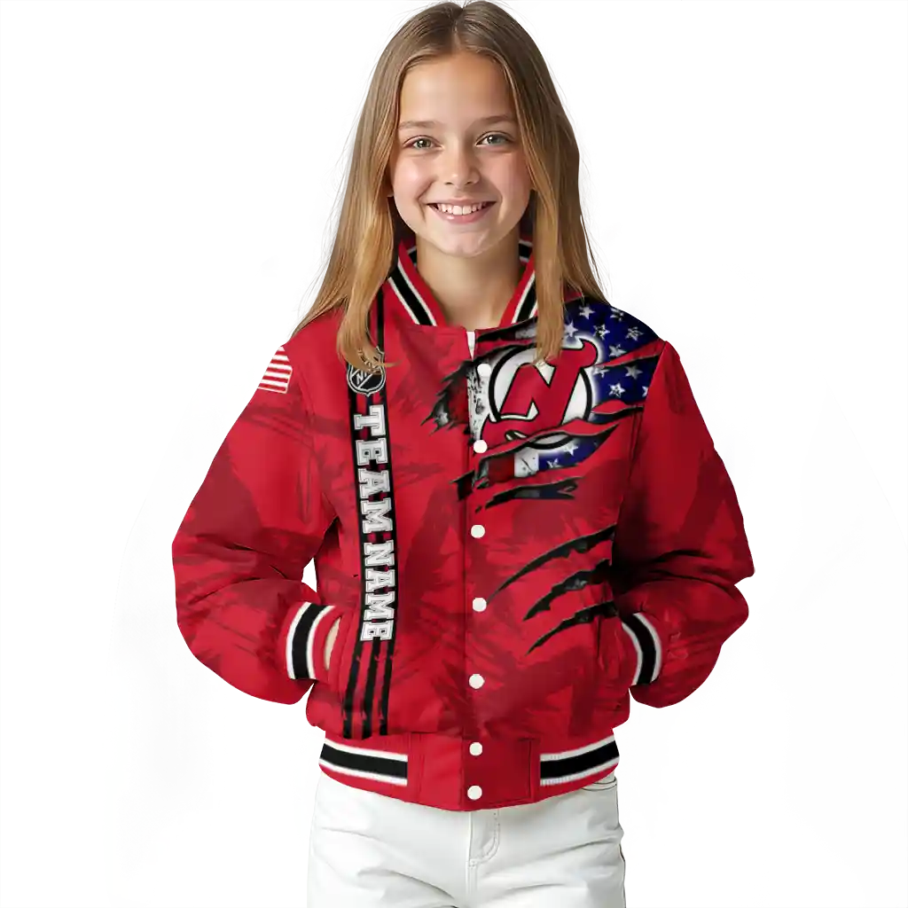 customized new jersey devils usa flag rips red varsity jacket top rated customized new jersey devils usa flag rips red varsity jacket top rated
