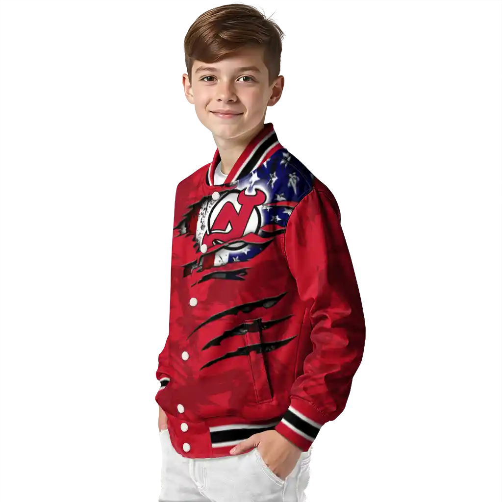 customized new jersey devils usa flag rips red varsity jacket trendy customized new jersey devils usa flag rips red varsity jacket trendy