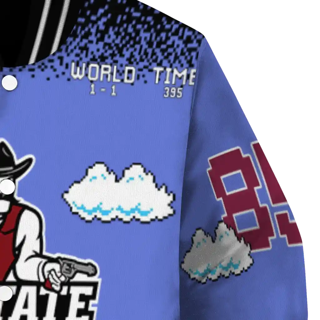 customized new mexico state aggies mario blocks blue black varsity jacket premium grade customized new mexico state aggies mario blocks blue black varsity jacket premium grade