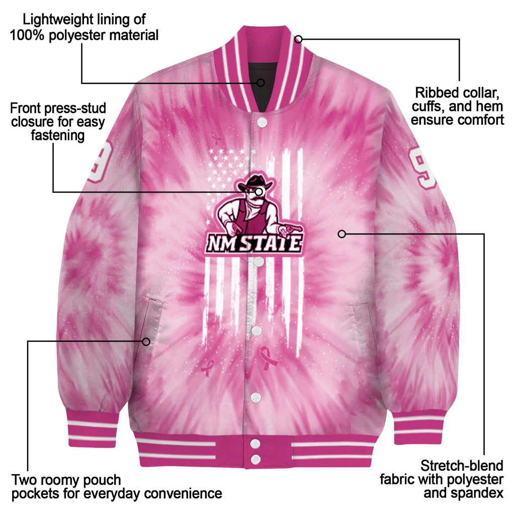 customized new mexico state aggies pink tie dye pink varsity jacket new arrival customized new mexico state aggies pink tie dye pink varsity jacket new arrival