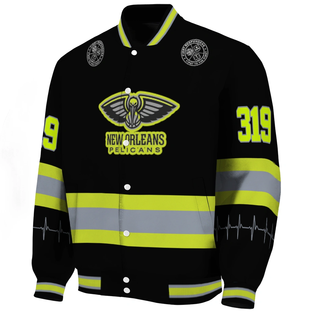 customized new orleans pelicans heartbeat accent black green varsity jacket best selling customized new orleans pelicans heartbeat accent black green varsity jacket best selling