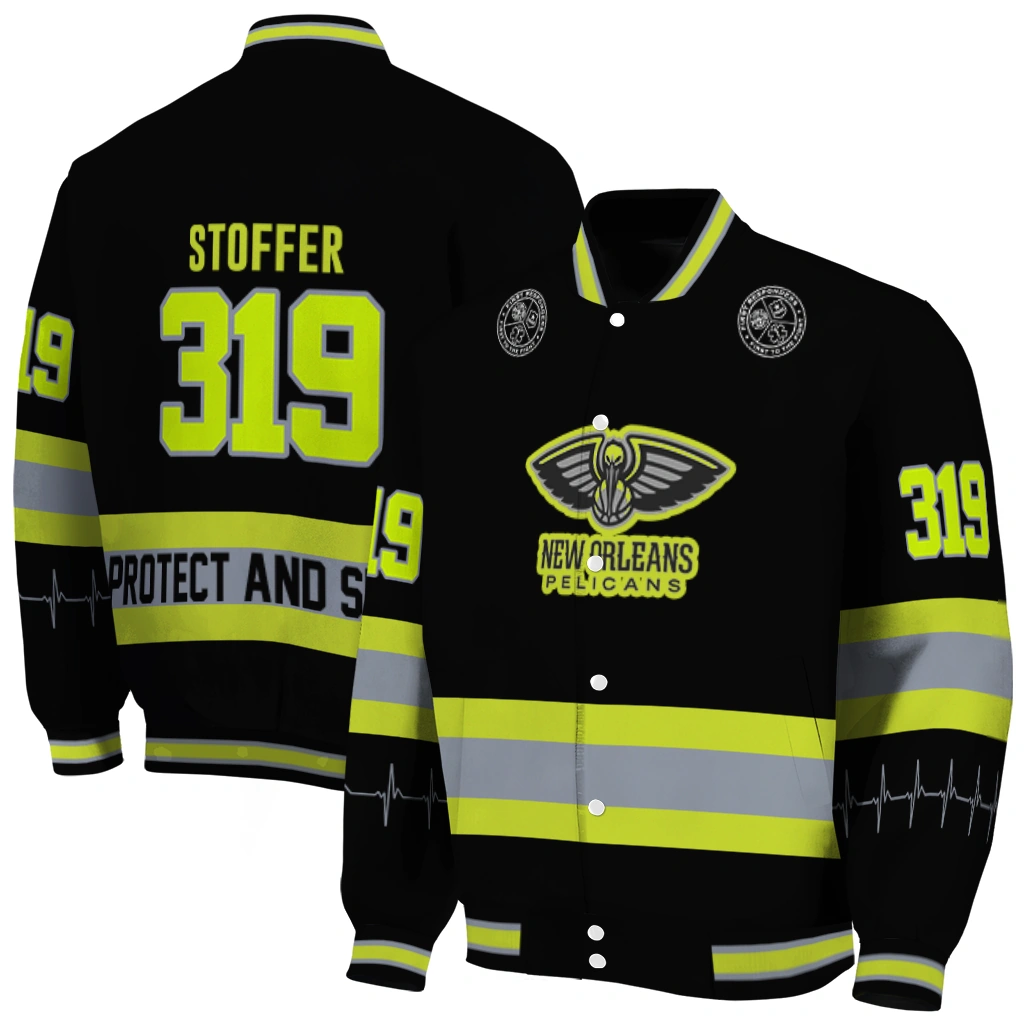 customized new orleans pelicans heartbeat accent black green varsity jacket fashion forward customized new orleans pelicans heartbeat accent black green varsity jacket fashion forward