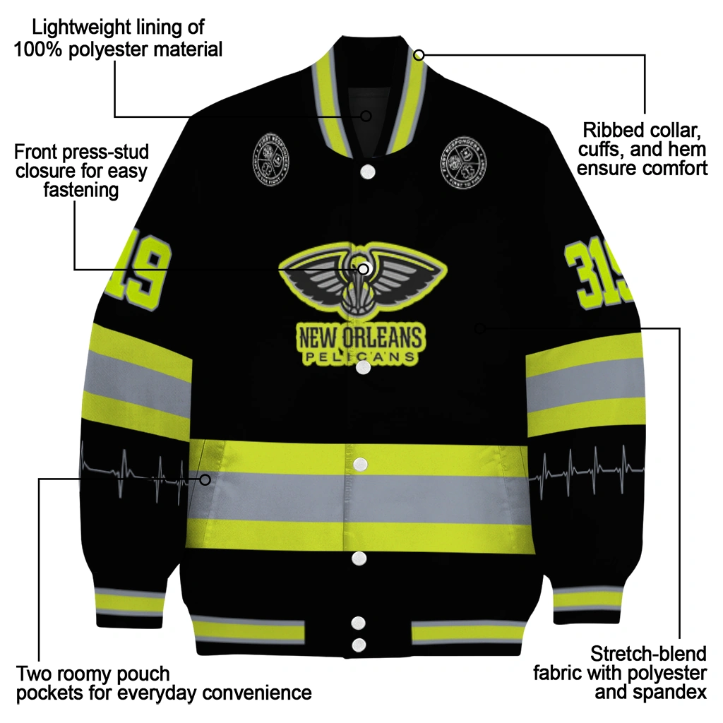customized new orleans pelicans heartbeat accent black green varsity jacket new arrival customized new orleans pelicans heartbeat accent black green varsity jacket new arrival