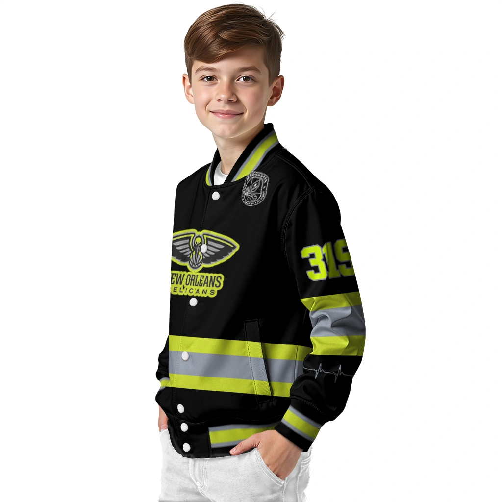 customized new orleans pelicans heartbeat accent black green varsity jacket trendy customized new orleans pelicans heartbeat accent black green varsity jacket trendy