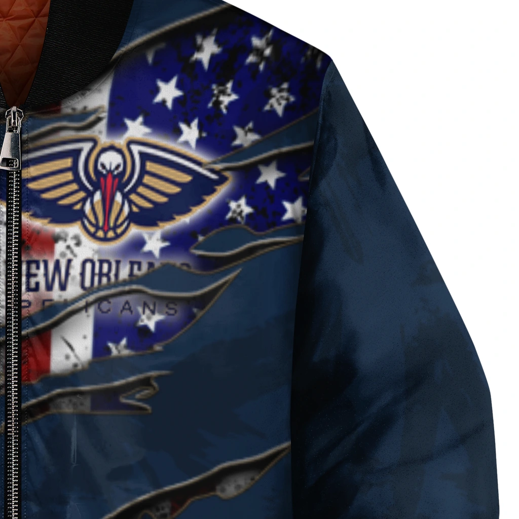 customized new orleans pelicans patriotic claw marks navy bomber jacket premium grade customized new orleans pelicans patriotic claw marks navy bomber jacket premium grade