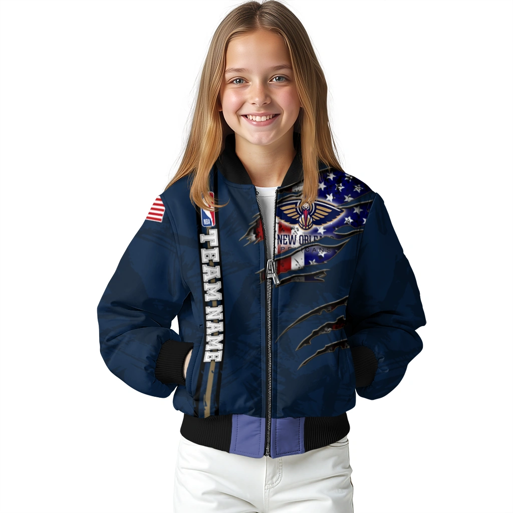 customized new orleans pelicans patriotic claw marks navy bomber jacket top rated customized new orleans pelicans patriotic claw marks navy bomber jacket top rated