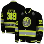 customized new york islanders heartbeat accent black green varsity jacket best selling
