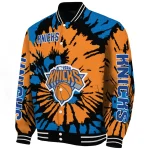 customized new york knicks burst splatter blue varsity jacket best selling