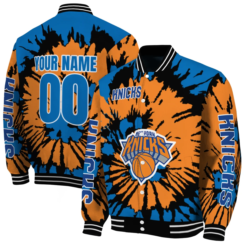 customized new york knicks burst splatter blue varsity jacket fashion forward customized new york knicks burst splatter blue varsity jacket fashion forward