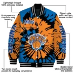 customized new york knicks burst splatter blue varsity jacket best selling