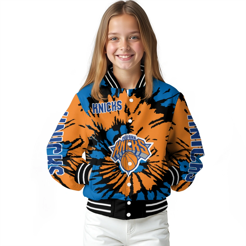 customized new york knicks burst splatter blue varsity jacket top rated customized new york knicks burst splatter blue varsity jacket top rated