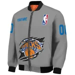 customized new york knicks claw accent grey bomber jacket best selling