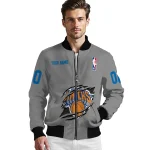 customized new york knicks claw accent grey bomber jacket best selling