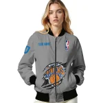 customized new york knicks claw accent grey bomber jacket best selling