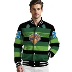 customized new york knicks clover green lines green black varsity jacket best selling