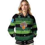customized new york knicks clover green lines green black varsity jacket best selling